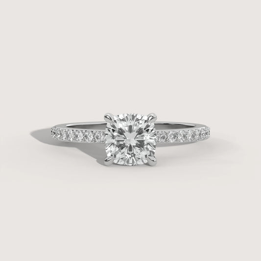 Celine - Cushion Solitär Pavé Ring Variante - Pave Verlobungsring Lab Grown Diamant KLUNQER