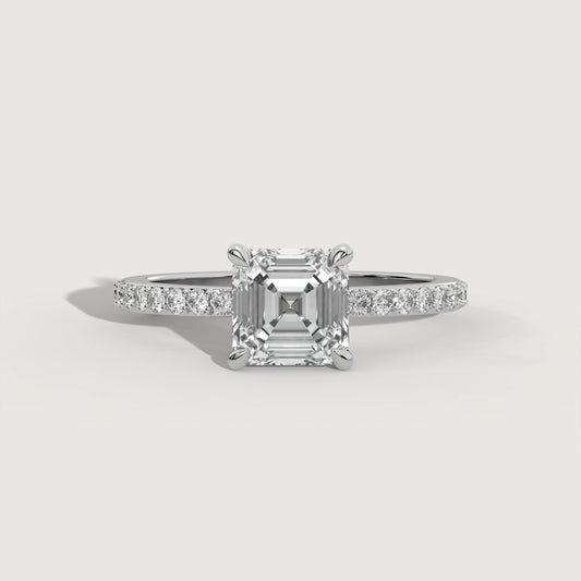 Ana - Asscher Solitär Pavé Ring in 18K Rosegold - KLUNQER