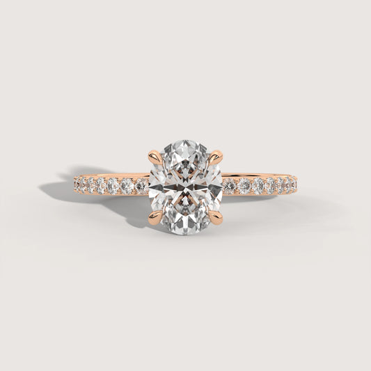 Olivia - Oval Solitär Pavé Ring Variante - Pave Verlobungsring Lab Grown Diamant KLUNQER