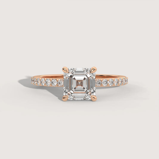 Ana - Asscher Solitär Pavé Ring Variante - Pave Verlobungsring Lab Grown Diamant KLUNQER