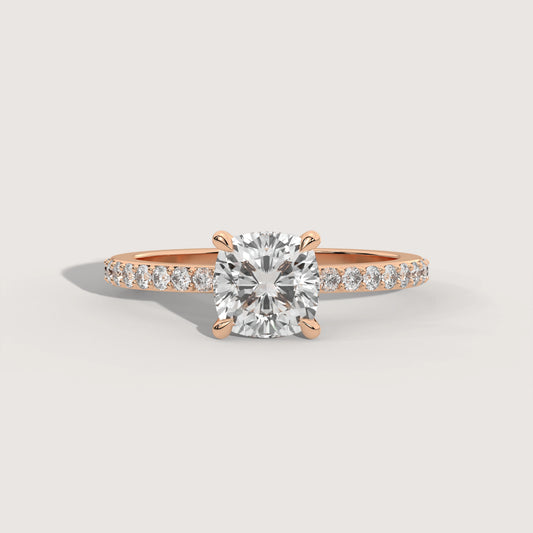 Celine - Cushion Solitär Pavé Ring Variante - Pave Verlobungsring Lab Grown Diamant KLUNQER