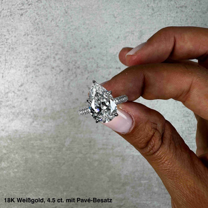 Pia - Pear Solitär Pavé Ring